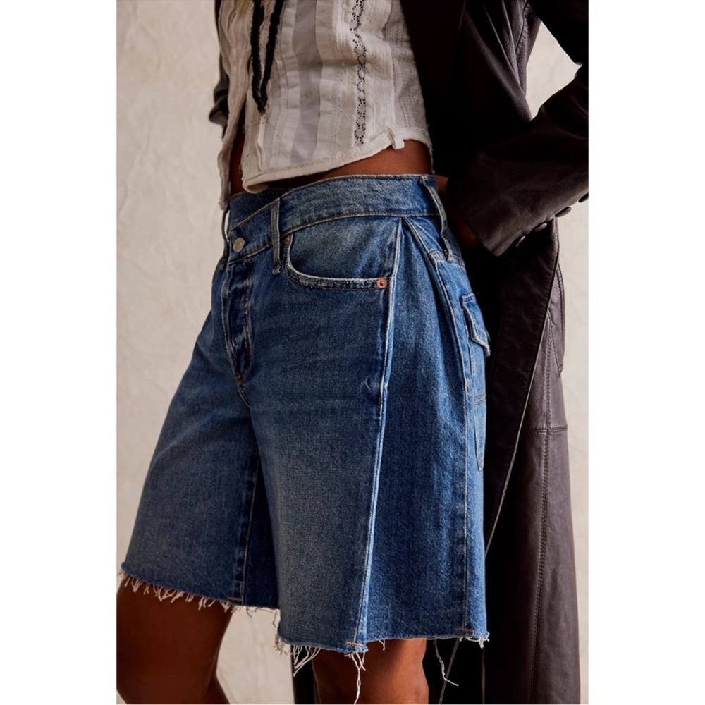 NWT Free People We The Free Boomerang Long Shorts Baggy Denim Jean Blue 25